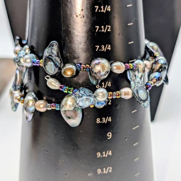 Genuine Gray Multi-Color Freshwater & Blister Pearl Wire Wrap Beaded Bracelet - Picture 9 of 10